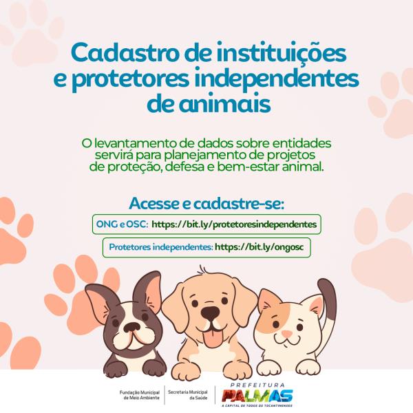 Prefeitura de Palmas efetua cadastro de instituições e protetores dos animais