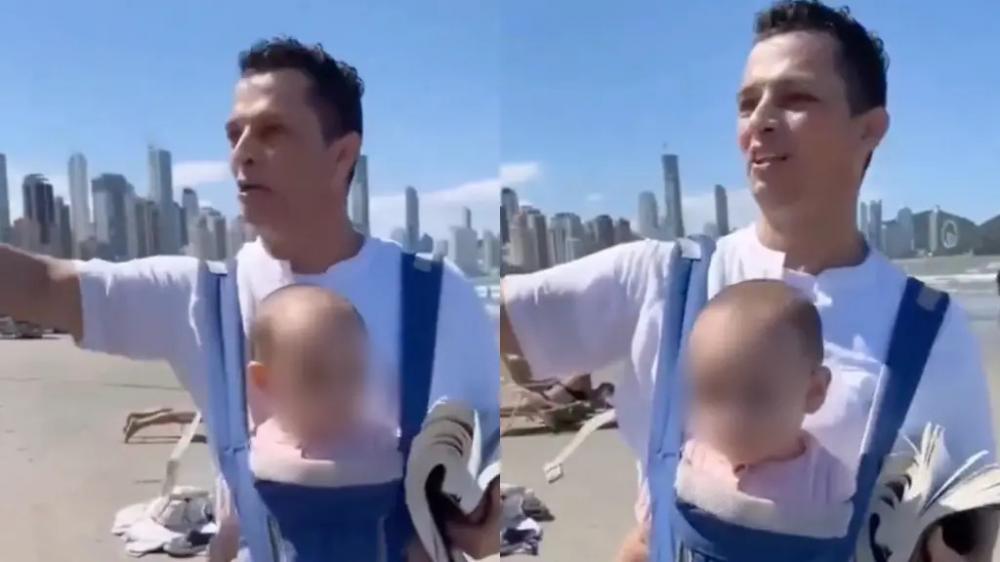 Homem na praia pregando - @Reprodução