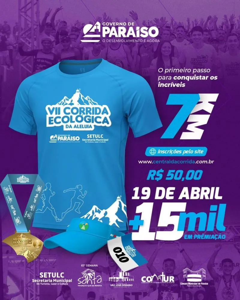 Prefeitura de Paraíso abre inscrições para a VII Corrida Ecológica da Aleluia